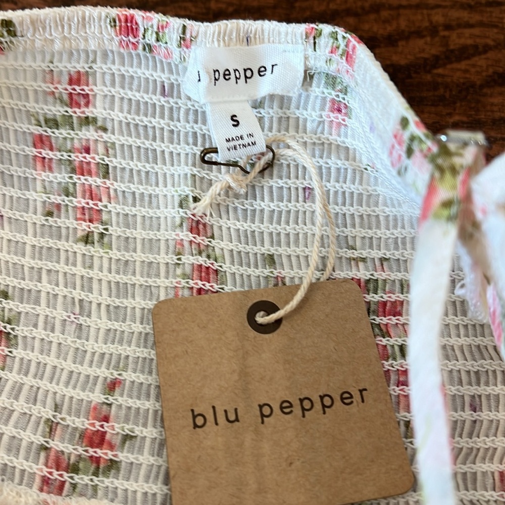 Blu Pepper Cream Floral Tiered Corset Style Mini Dress NWT - Picture 7 of 12